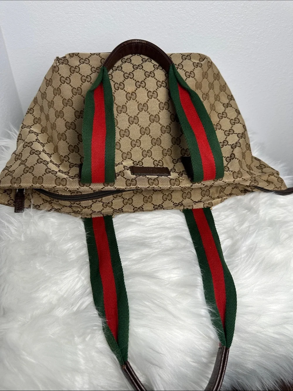 💯Authentic Gucci Cherryline GG Canvas Tote Bag Brown Beige🍀